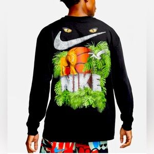 Nike Swoosh T Shirt Men’s Large Basketball Safari Long Sleeve  Black